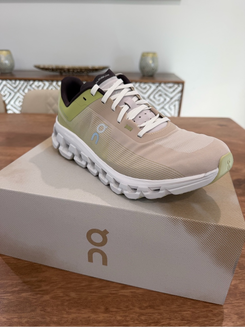 On Running Women's Sneakers in Beige with Light Green Accents